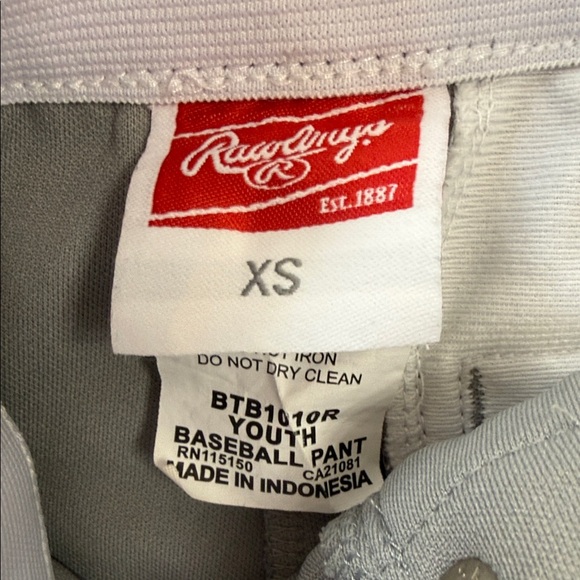Rawlings Kids Gray Youth Baseball Pants - Picture 2 of 5